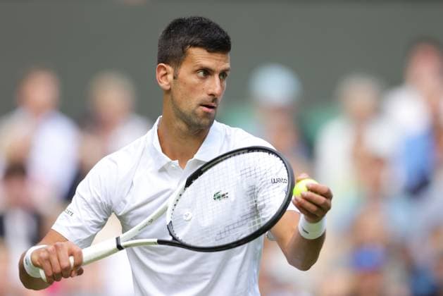 Novak Djokovic, SRB, during second round of 2023 All England Lawn Tennis Championships at Wimbledon, gentlemens singles, London, 05 07 2023