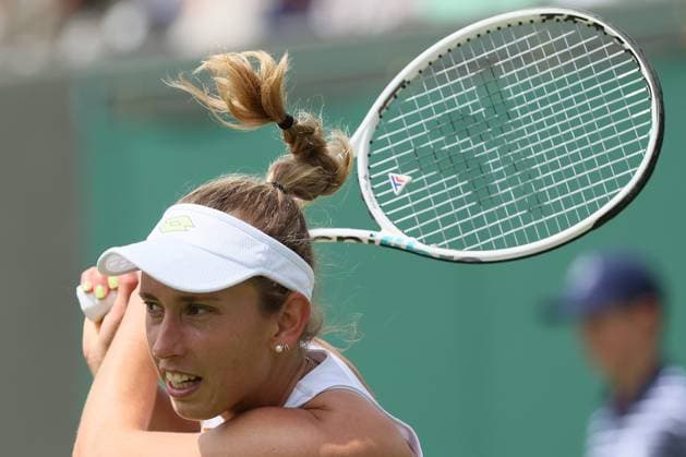 Great Britain, London, All England Lawn Tennis Club, The Championships Wimbledon 2023 - DAY 4- 06 07 2023 Belgian player Elise Mertens (BEL) pictured during her second round against Elina Svitolina (UKR) in London , All England Lawn Tennis Club at The Championships Wimbledon 2023 The Championships Wimbledon 2023- DAY 4- 06 07 2023 PhotoNews Panoramic 
