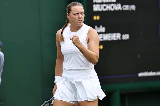 Jule Niemeier, GER, during rain delayed first round of 2023 All England Lawn Tennis Championships at Wimbledon, womens singles, London, 06 07 2023