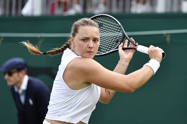 Jule Niemeier, GER, during rain delayed first round of 2023 All England Lawn Tennis Championships at Wimbledon, womens singles, London, 06 07 2023