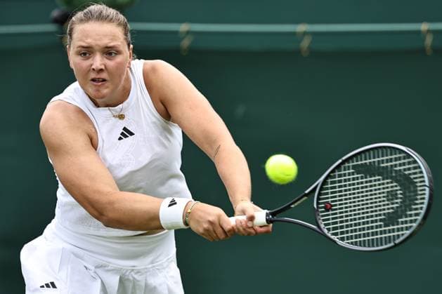 Jule Niemeier, GER, during rain delayed first round of 2023 All England Lawn Tennis Championships at Wimbledon, womens singles, London, 06 07 2023