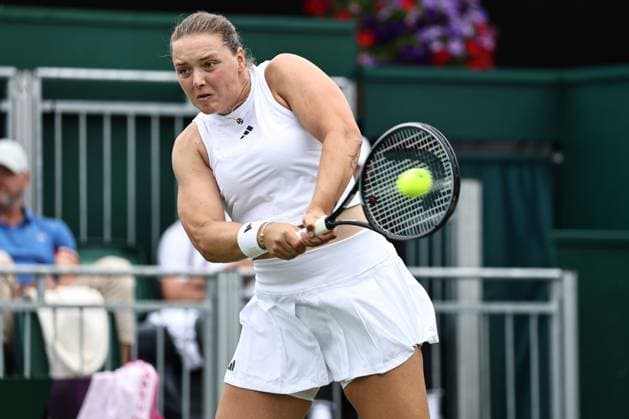 Jule Niemeier, GER, during rain delayed first round of 2023 All England Lawn Tennis Championships at Wimbledon, womens singles, London, 06 07 2023