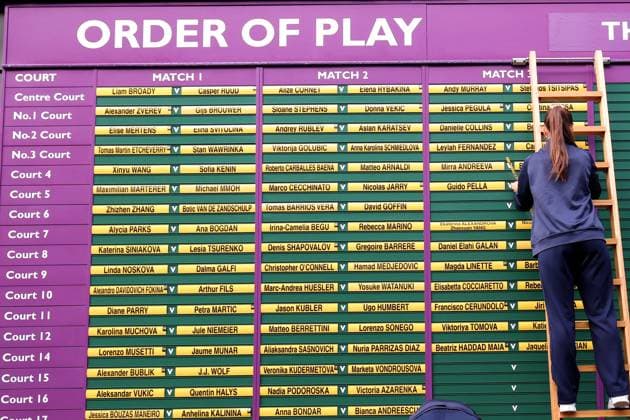 6th July 2023; All England Lawn Tennis and Croquet Club, London, England: Wimbledon Tennis Tournament; Order of play is being posted by Wimbledon staff  ActionPlus12527506 ShaunxBrooks