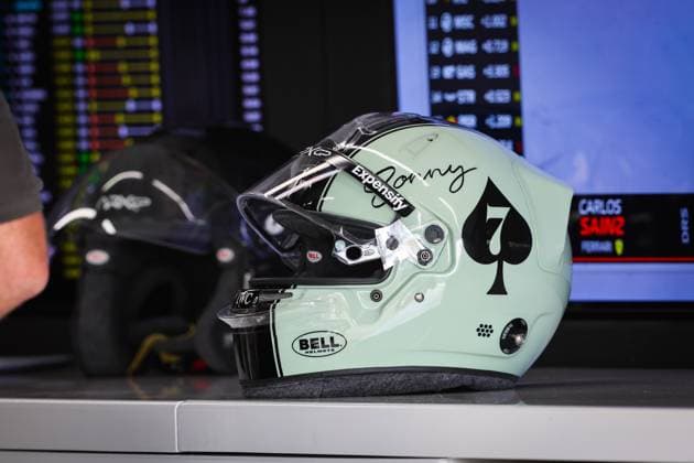 Helmet of Sonny Hayes, driver of the fictional Apex APXGP team in the F1 movie by Apple Studios Bruckheimer Films, portrait during the 2023 Formula 1 Aramco British Grand Prix, 10th round of the 2023 Formula One World Championship, WM, Weltmeisterschaft from July 7 to 9, 2023 on the Silverstone Circuit, in Silverstone, United Kingdom - F1 - BRITISH GRAND PRIX 2023 DPPI Panoramic  00123024_AV3_1418 