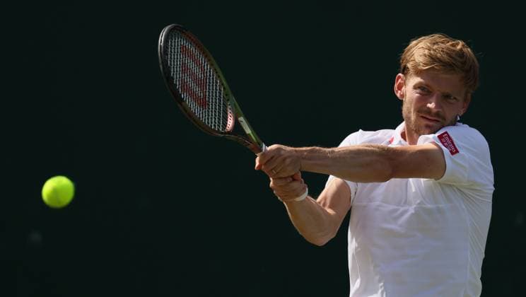 Belgian David Goffin pictured in action during a tennis match against Chilean Barrios Vera, in the second round of the men s singles at the 2023 Wimbledon grand slam tennis tournament, Thursday 06 July 2023 at the All England Tennis Club, in south-west London, Britain. Due to the bad weather, play had to be suspended on Tuesday and Wednesday, and lots of matches had to be postponed. BENOITxDOPPAGNE  x70185727x