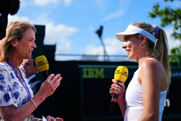 Mandatory Credit: Photo by Javier Garcia Shutterstock (13995919do) Katie Boulter being interviewed by Annabel Croft after victory in her second round match Wimbledon Tennis Championships, Day 4, The All England Lawn Tennis and Croquet Club, London, UK - 06 Jul 2023 Wimbledon Tennis Championships, Day 4, The All England Lawn Tennis and Croquet Club, London, UK - 06 Jul 2023  Copyright: xJavierxGarcia Shutterstockx 13995919do