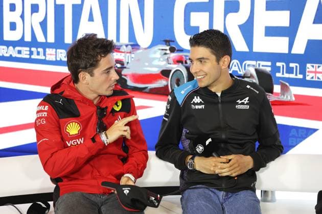 press conference, PK, Pressekonferenz OCON Esteban (fra), Alpine F1 Team A522, LECLERC Charles (mco), Scuderia Ferrari F1-75, portrait during the 2023 Formula 1 Aramco British Grand Prix, 10th round of the 2023 Formula One World Championship, WM, Weltmeisterschaft from July 7 to 9, 2023 on the Silverstone Circuit, in Silverstone, United Kingdom - F1 - BRITISH GRAND PRIX 2023 DPPI Panoramic  00123024_AV6_0697 