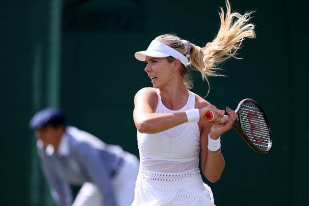 6th July 2023; All England Lawn Tennis and Croquet Club, London, England: Wimbledon Tennis Tournament; Katie Boulter plays a forehand shot to Viktoriya Tomova in her womens singles match  ActionPlus12527599 ShaunxBrooks