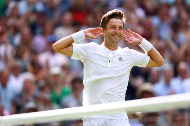 Mandatory Credit: Photo by Simon Dael Shutterstock (13995920du) Liam Broady celebrates victory in his second round match Wimbledon Tennis Championships, Day 4, The All England Lawn Tennis and Croquet Club, London, UK - 06 Jul 2023 Wimbledon Tennis Championships, Day 4, The All England Lawn Tennis and Croquet Club, London, UK - 06 Jul 2023  Copyright: xSimonxDael Shutterstockx 13995920du