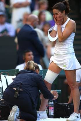 Mandatory Credit: Photo by Ella Ling Shutterstock (13995916bw) Alize Cornet in tears as she suffers an injury and receives treatment in their match vs Elena Rybakina Wimbledon Tennis Championships, Day 4, The All England Lawn Tennis and Croquet Club, London, UK - 06 Jul 2023 Wimbledon Tennis Championships, Day 4, The All England Lawn Tennis and Croquet Club, London, UK - 06 Jul 2023  Copyright: xEllaxLing Shutterstockx 13995916bw