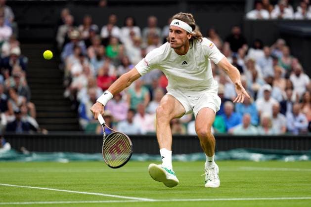 Mandatory Credit: Photo by Dave Shopland Shutterstock (13995918ce) Stefanos Tsitsipas during his second round match Wimbledon Tennis Championships, Day 4, The All England Lawn Tennis and Croquet Club, London, UK - 06 Jul 2023 Wimbledon Tennis Championships, Day 4, The All England Lawn Tennis and Croquet Club, London, UK - 06 Jul 2023  Copyright: xDavexShopland Shutterstockx 13995918ce