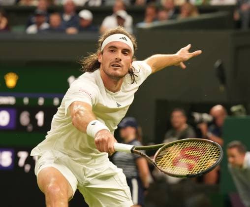 Tennis - 2023 Wimbledon Championships - Week One - Day Four - All England lawn Tennis & Racquet Club, Wimbledon - Thursday 6th Andy Murray (GBR) v Stefanos Tsitsipas (GRE) Stefanos Tsitsipas 