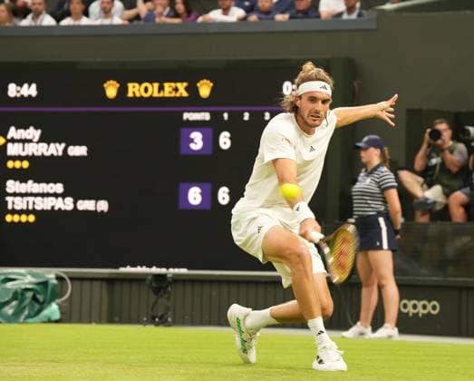 Tennis - 2023 Wimbledon Championships - Week One - Day Four - All England lawn Tennis & Racquet Club, Wimbledon - Thursday 6th Andy Murray (GBR) v Stefanos Tsitsipas (GRE) Stefanos Tsitsipas 