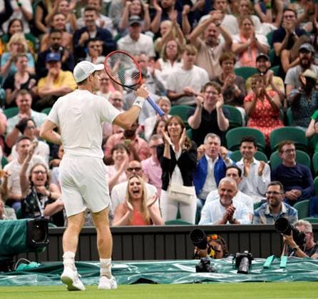 Mandatory Credit: Photo by Dave Shopland Shutterstock (13995918dp) Andy Murray reacts with the crowd after winning the second set during his second round match Wimbledon Tennis Championships, Day 4, The All England Lawn Tennis and Croquet Club, London, UK - 06 Jul 2023 Wimbledon Tennis Championships, Day 4, The All England Lawn Tennis and Croquet Club, London, UK - 06 Jul 2023  Copyright: xDavexShopland Shutterstockx 13995918dp