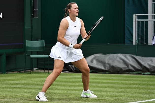 Jule Niemeier, GER, during rain delayed first round of 2023 All England Lawn Tennis Championships at Wimbledon, womens singles, London, 06 07 2023