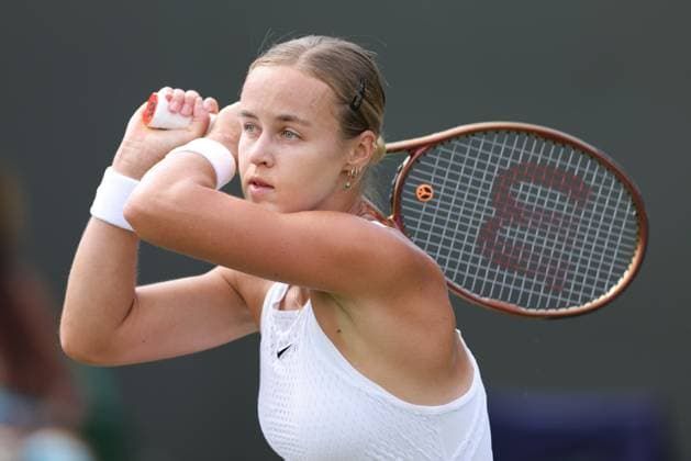 Anna Karolina Schmiedlova, SVK, during second round of 2023 All England Lawn Tennis Championships at Wimbledon, womens singles, London, 06 07 2023