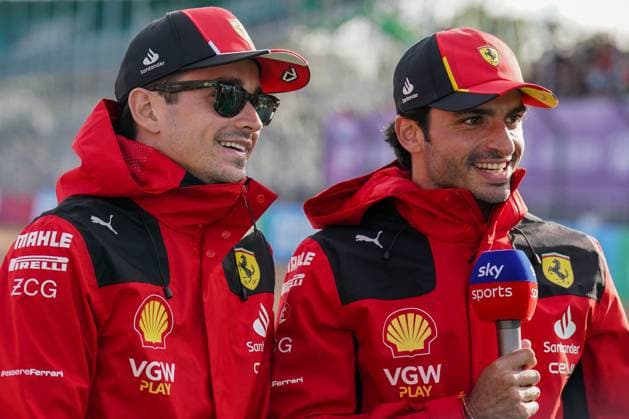 FORMULA 1 ARAMCO BRITISH GRAND PRIX 2023, 06 07 2023 Carlos Sainz 55 (SPA), Scuderia Ferrari SF-23 and Charles Leclerc 16 (MON), Scuderia Ferrari SF-23 during the FORMULA 1 ARAMCO BRITISH GRAND PRIX 2023 at Silverstone Circuit, Silverstone, United Kingdom on 6 July 2023 Editorial Use Only Copyright: xEveryxSecondxMediax ESM-0745-0035