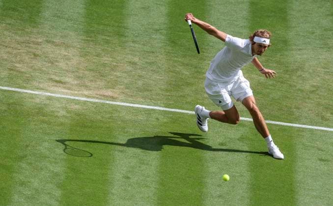 (230707) -- LONDON, July 7, 2023 -- Alexander Zverev of Germany competes during the men s singles first round match between Alexander Zverev of Germany and Gijs Brouwer of the Netherlands at Wimbledon tennis Championship in London, Britain, on July 6, 2023. ) (SP)BRITAIN-LONDON-TENNIS-WIMBLEDON-DAY 4 HanxYan 
