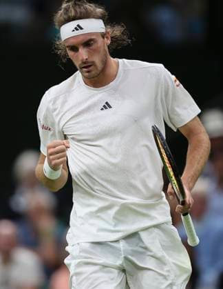 (230707) -- LONDON, July 7, 2023 -- Stefanos Tsitsipas of Greece reacts during the men s singles second round match between Andy Murray of Britain and Stefanos Tsitsipas of Greece at Wimbledon tennis Championship in London, Britain, on July 6, 2023. ) (SP)BRITAIN-LONDON-TENNIS-WIMBLEDON-DAY 4 HanxYan 