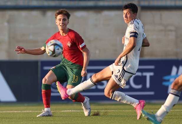 (230707) -- MALTA, July 7, 2023 -- Portugal s Martim Fernandes (L) competes during the UEFA Under-19 EURO championship final tournament Group A football match between Portugal and Italy at the Centenary Stadium, in Ta Qali, Malta, on July 6, 2023. (Photo by Xinhua) (SP)MALTA-TA QALI-FOOTBALL-UEFA UNDER-19 EURO FINAL TOURNAMENT-PORTUGAL VS ITALY JonathanxBorg 