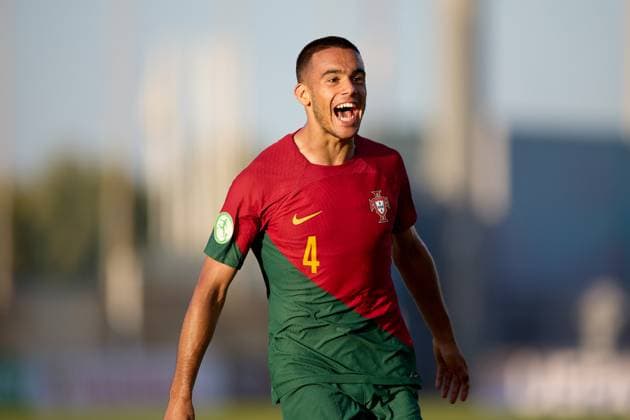 TA™QALI, MALTA JULY 6: Portugal Under-19 national soccer player Gabriel Bras celebrates after scoring during the UEFA European Under-19 Championship 2022 23 Group A match between Portugal and Italy at the Centenary Stadium on July 6, 2023, in Ta™ Qali, Malta. UEFA European Under-19 Championship 2022 23 Final Tournament in Malta UEFA_U19_2023