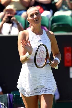 Mandatory Credit: Photo by Simon Dael Shutterstock (13995929ab) Petra Kvitova celebrates victory in her second round match Wimbledon Tennis Championships, Day 5, The All England Lawn Tennis and Croquet Club, London, UK - 07 Jul 2023 Wimbledon Tennis Championships, Day 5, The All England Lawn Tennis and Croquet Club, London, UK - 07 Jul 2023  Copyright: xSimonxDael Shutterstockx 13995929ab