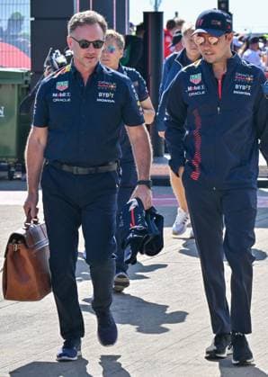 Formula 1 Lenovo British Grand Prix Red Bull Team Principle Christian Horner and Driver Sergio Perez arrive in the Paddock on practice day during the Formula 1 Aramco British Grand Prix at Silverstone, Towcester, Northamptonshire, UK on July 07 2023. Lee Floyd, Credit:Lee Floyd Avalon UK, Northamptonshire, Towcester, Silverstone  Copyright: xLeexFloydx xAvalonx 0787697239
