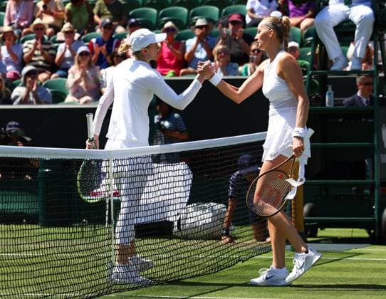 Mandatory Credit: Photo by Simon Dael Shutterstock (13995929ar) Petra Kvitova celebrates victory in her second round match against Aliaksandra Sasnovich Wimbledon Tennis Championships, Day 5, The All England Lawn Tennis and Croquet Club, London, UK - 07 Jul 2023 Wimbledon Tennis Championships, Day 5, The All England Lawn Tennis and Croquet Club, London, UK - 07 Jul 2023  Copyright: xSimonxDael Shutterstockx 13995929ar