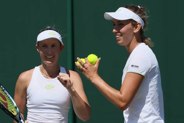 The Championships Wimbledon 2023- DAY 5- 07 07 2023 Great Britain, London, All England Lawn Tennis Club, The Championships Wimbledon 2023 - DAY 5- 07 07 2023 Belgian player Elise Mertens (BEL) and her doubles partner Storm Hunter (AUS) pictured during their first round double match in London , All England Lawn Tennis Club at The Championships Wimbledon 2023 LONDON GREAT BRITAIN  Copyright: xMélaniexJeusettex