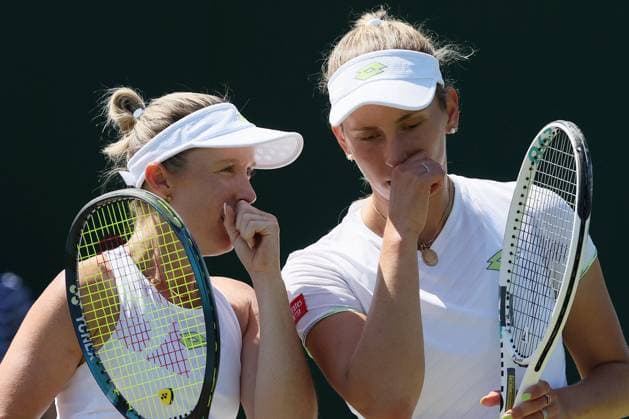 The Championships Wimbledon 2023- DAY 5- 07 07 2023 Great Britain, London, All England Lawn Tennis Club, The Championships Wimbledon 2023 - DAY 5- 07 07 2023 Belgian player Elise Mertens (BEL) and her doubles partner Storm Hunter (AUS) pictured during their first round double match in London , All England Lawn Tennis Club at The Championships Wimbledon 2023 LONDON GREAT BRITAIN  Copyright: xMélaniexJeusettex