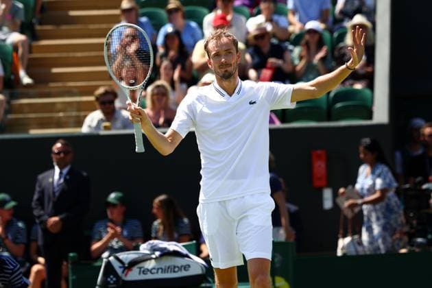 Mandatory Credit: Photo by Simon Dael Shutterstock (13995929bd) Daniil Medvedev celebrates victory in his second round match Wimbledon Tennis Championships, Day 5, The All England Lawn Tennis and Croquet Club, London, UK - 07 Jul 2023 Wimbledon Tennis Championships, Day 5, The All England Lawn Tennis and Croquet Club, London, UK - 07 Jul 2023  Copyright: xSimonxDael Shutterstockx 13995929bd