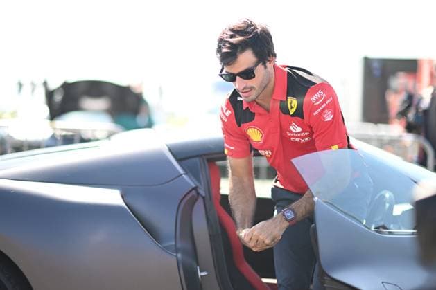 7th July 2023: Silverstone Circuit, Northamptonshire, England: Formula 1 2023 Aramco British F1 Grand Prix: Free Practice Day; Carlos Sainz of the Ferrari team arrives at Silverstone in his Ferrari  ActionPlus12527946 SimonxWest