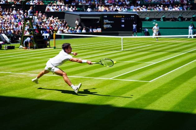 Mandatory Credit: Photo by Javier Garcia Shutterstock (13995928ak) Carlos Alcaraz during his second round match Wimbledon Tennis Championships, Day 5, The All England Lawn Tennis and Croquet Club, London, UK - 07 Jul 2023 Wimbledon Tennis Championships, Day 5, The All England Lawn Tennis and Croquet Club, London, UK - 07 Jul 2023  Copyright: xJavierxGarcia Shutterstockx 13995928ak