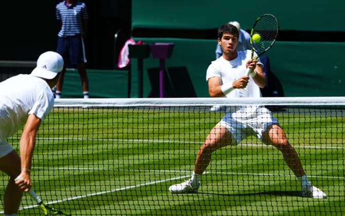 Mandatory Credit: Photo by Javier Garcia Shutterstock (13995928an) Carlos Alcaraz during his second round match Wimbledon Tennis Championships, Day 5, The All England Lawn Tennis and Croquet Club, London, UK - 07 Jul 2023 Wimbledon Tennis Championships, Day 5, The All England Lawn Tennis and Croquet Club, London, UK - 07 Jul 2023  Copyright: xJavierxGarcia Shutterstockx 13995928an
