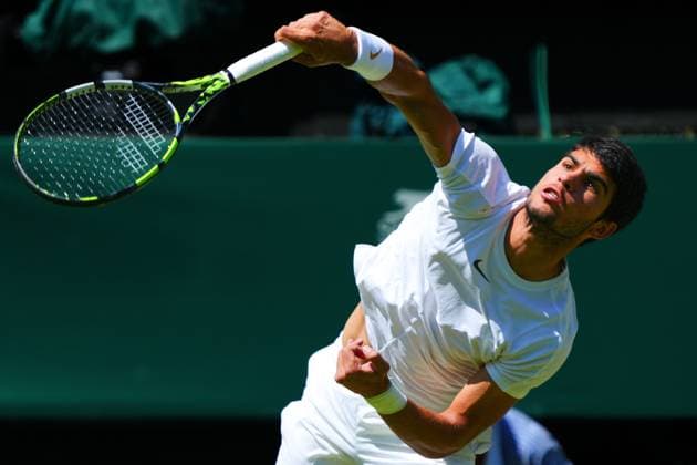 Mandatory Credit: Photo by Javier Garcia Shutterstock (13995928al) Carlos Alcaraz during his second round match Wimbledon Tennis Championships, Day 5, The All England Lawn Tennis and Croquet Club, London, UK - 07 Jul 2023 Wimbledon Tennis Championships, Day 5, The All England Lawn Tennis and Croquet Club, London, UK - 07 Jul 2023  Copyright: xJavierxGarcia Shutterstockx 13995928al