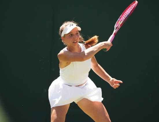 Tennis - 2023 Wimbledon Championships - Week One - Day Five - All England lawn Tennis & Racquet Club, Wimbledon - Friday 7th Ladies singles - Natalija Stevanovic (SRB) Nikola Cacic (SRB) v Tamara Korpatsch (GRE) Tamara Korpatsch (GRE) 