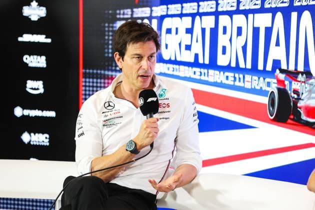 WOLFF Toto (aut), Team Principal & CEO of Mercedes AMG F1 Team, portrait press conference, PK, Pressekonferenz during the 2023 Formula 1 Aramco British Grand Prix, 10th round of the 2023 Formula One World Championship, WM, Weltmeisterschaft from July 7 to 9, 2023 on the Silverstone Circuit, in Silverstone, United Kingdom - F1 - BRITISH GRAND PRIX 2023 DPPI Panoramic 00123024_AV6_3375