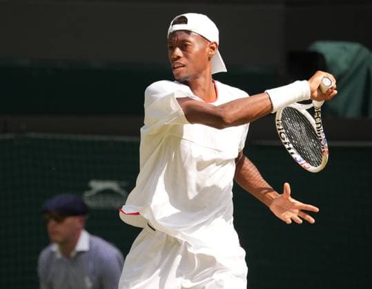 Tennis - 2023 Wimbledon Championships - Week One - Day Five - All England lawn Tennis & Racquet Club, Wimbledon - Friday 7th Mens singles - Cameron Norrie (GBR) v Christopher Eubanks (USA) Christopher Eubanks (USA) 