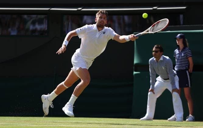Mandatory Credit: Photo by Ella Ling Shutterstock (13995924bg) Cameron Norrie in action against Christopher Eubanks Wimbledon Tennis Championships, Day 5, The All England Lawn Tennis and Croquet Club, London, UK - 07 Jul 2023 Wimbledon Tennis Championships, Day 5, The All England Lawn Tennis and Croquet Club, London, UK - 07 Jul 2023  Copyright: xEllaxLing Shutterstockx 13995924bg