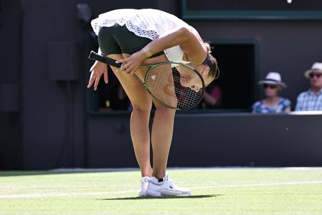 Aryna Sabalenka, BLR, during rain delayed second round of 2023 All England Lawn Tennis Championships at Wimbledon, womens singles, London, 07 07 2023