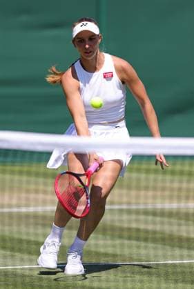 Tamara Korpatsch, GER, during rain delayed second round of 2023 All England Lawn Tennis Championships at Wimbledon, womens singles, London, 07 07 2023