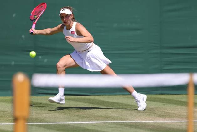 Tamara Korpatsch, GER, during rain delayed second round of 2023 All England Lawn Tennis Championships at Wimbledon, womens singles, London, 07 07 2023