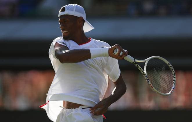 Mandatory Credit: Photo by Ella Ling Shutterstock (13995924db) Christopher Eubanks in action during their win over Cameron Norrie Wimbledon Tennis Championships, Day 5, The All England Lawn Tennis and Croquet Club, London, UK - 07 Jul 2023 Wimbledon Tennis Championships, Day 5, The All England Lawn Tennis and Croquet Club, London, UK - 07 Jul 2023  Copyright: xEllaxLing Shutterstockx 13995924db