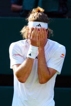 Mandatory Credit: Photo by Javier Garcia Shutterstock (13995928hq) Stefanos Tsitsipas celebrates after winning his second round match Wimbledon Tennis Championships, Day 5, The All England Lawn Tennis and Croquet Club, London, UK - 07 Jul 2023 Wimbledon Tennis Championships, Day 5, The All England Lawn Tennis and Croquet Club, London, UK - 07 Jul 2023  Copyright: xJavierxGarcia Shutterstockx 13995928hq