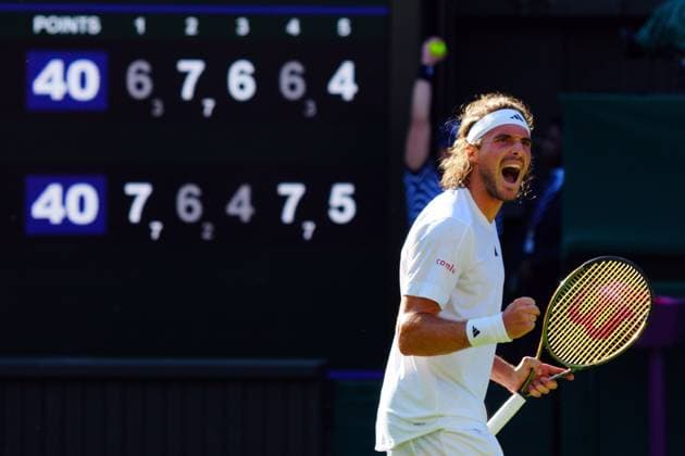 Sport Themen der Woche KW27 Sport Bilder des Tages Mandatory Credit: Photo by Javier Garcia Shutterstock (13995928hx) Stefanos Tsitsipas celebrates after winning his second round match Wimbledon Tennis Championships, Day 5, The All England Lawn Tennis and Croquet Club, London, UK - 07 Jul 2023 Wimbledon Tennis Championships, Day 5, The All England Lawn Tennis and Croquet Club, London, UK - 07 Jul 2023  Copyright: xJavierxGarcia Shutterstockx 13995928hx