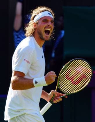 Mandatory Credit: Photo by Javier Garcia Shutterstock (13995928hu) Stefanos Tsitsipas celebrates after winning his second round match Wimbledon Tennis Championships, Day 5, The All England Lawn Tennis and Croquet Club, London, UK - 07 Jul 2023 Wimbledon Tennis Championships, Day 5, The All England Lawn Tennis and Croquet Club, London, UK - 07 Jul 2023  Copyright: xJavierxGarcia Shutterstockx 13995928hu