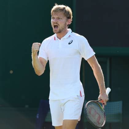 Belgian David Goffin pumps his fist during a tennis match between Belgian Goffin and Russian Rublev, in round three of the men s singles at the 2023 Wimbledon grand slam tennis tournament, Friday 07 July 2023 at the All England Tennis Club, in south-west London, Britain. Due to the bad weather, play had to be suspended on Tuesday and Wednesday, and lots of matches had to be postponed. BENOITxDOPPAGNE  x70266062x