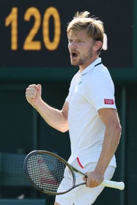 Belgian David Goffin pumps his fist during a tennis match between Belgian Goffin and Russian Rublev, in round three of the men s singles at the 2023 Wimbledon grand slam tennis tournament, Friday 07 July 2023 at the All England Tennis Club, in south-west London, Britain. Due to the bad weather, play had to be suspended on Tuesday and Wednesday, and lots of matches had to be postponed. BENOITxDOPPAGNE  x70266071x
