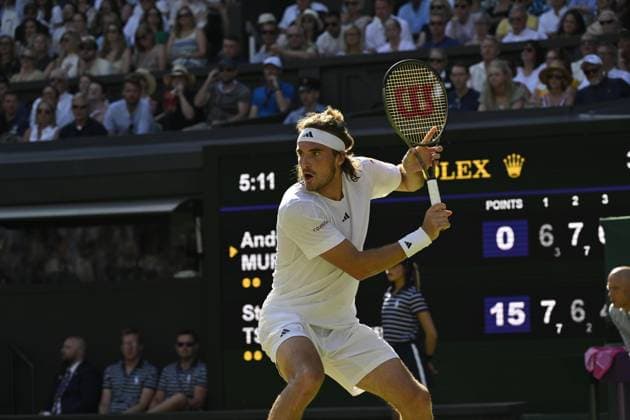 Tennis : Wimbledon 2023 - Angleterre - Stefano Tsitsipas - Grece Tennis : Wimbledon 2023 - Angleterre- 07 07 23 ChrysleneCaillaud Panoramic  