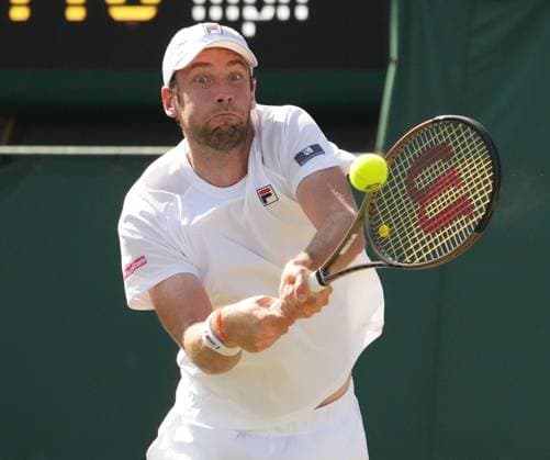 Tennis - 2023 Wimbledon Championships - Week One - Day Five - All England lawn Tennis & Racquet Club, Wimbledon - Friday 7th Mens singles - Yannick Sinner (ITA) v Quentin Halys (FRA) Quentin Halys (FRA) 